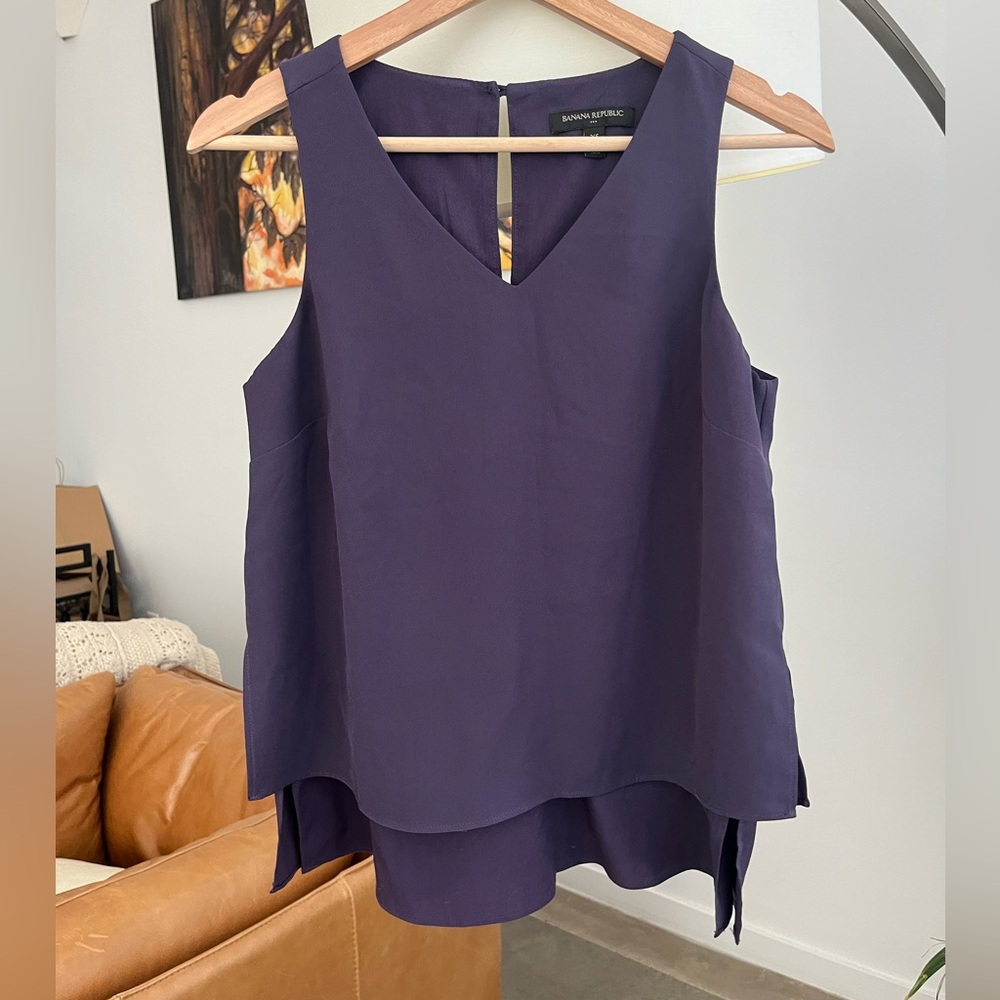 Banana Republic Factory Purple Sleeveless V-Neck Layered Shell Top